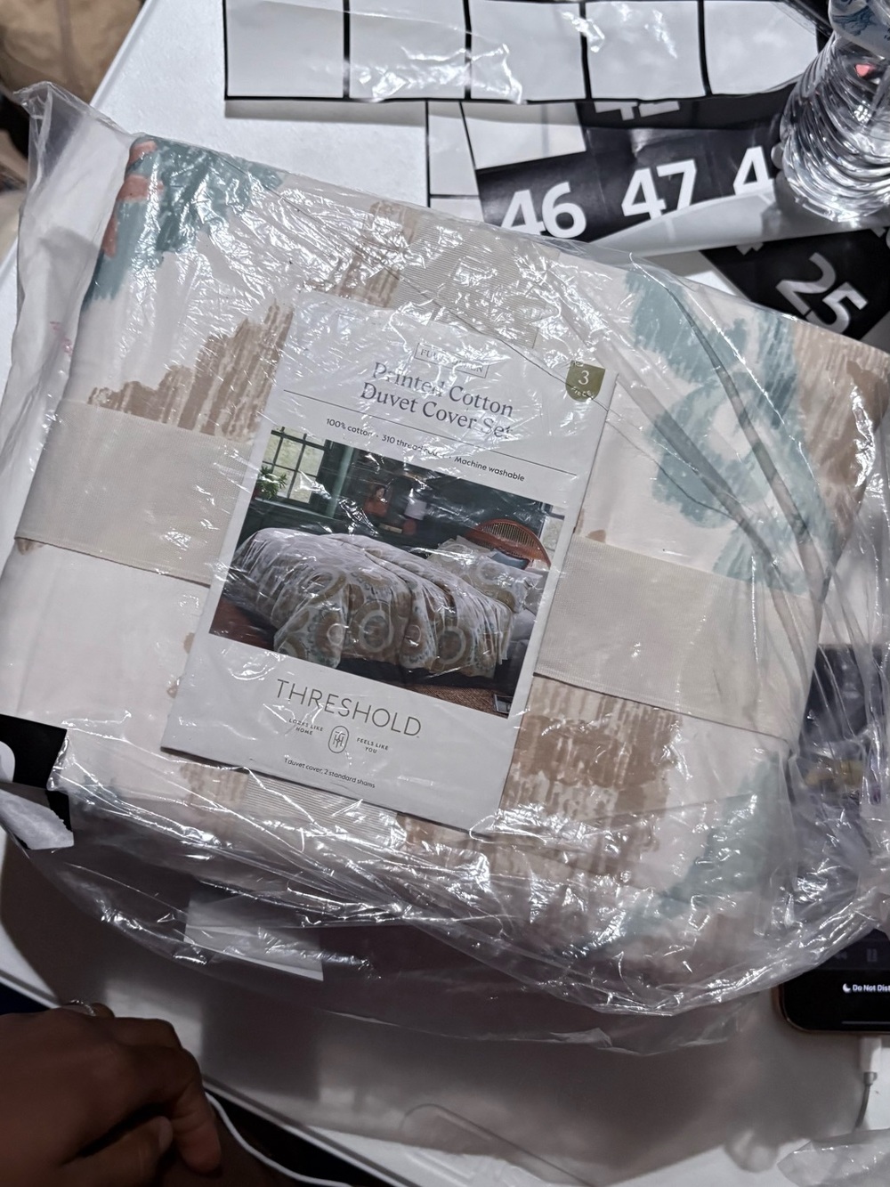 Threshold Neutral Beige and Teal Printed Cotton Duvet Cover Set